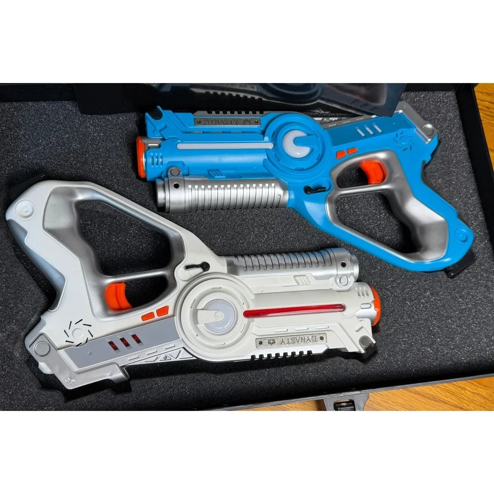 Dynasty Toys Laser Tag Set: 2 Player Battle Blasters, Blue White w/Case, WORKS